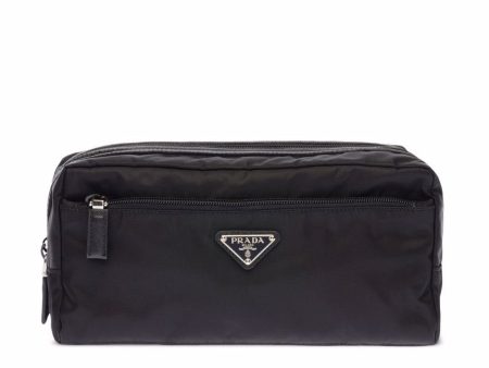 Prada Black Nylon Double Zip Washbag on Sale