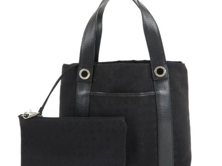 BVLGARI Logo Mania Canvas Leather Hand Bag Tote Bag Black Online Hot Sale