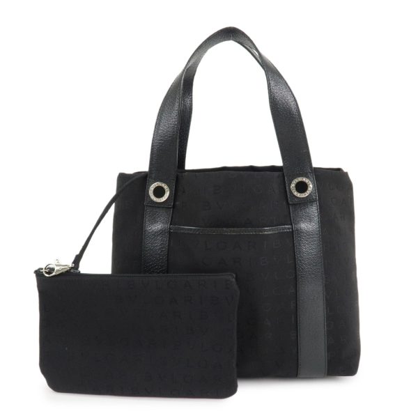 BVLGARI Logo Mania Canvas Leather Hand Bag Tote Bag Black Online Hot Sale