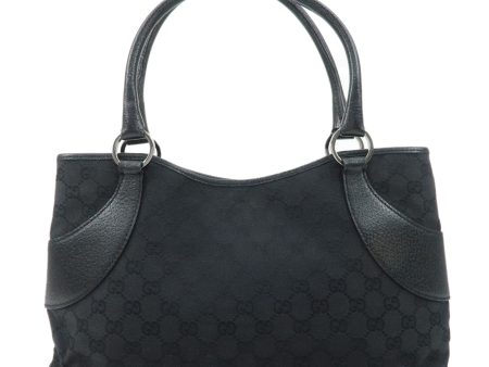 GUCCI GG Canvas Leather Tote Bag Hand Bag Black 113015 Supply