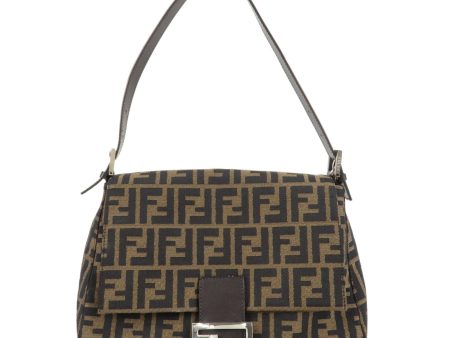 FENDI Mamma Baguette Zucca Canvas Leather Shoulder Bag 26325 Discount