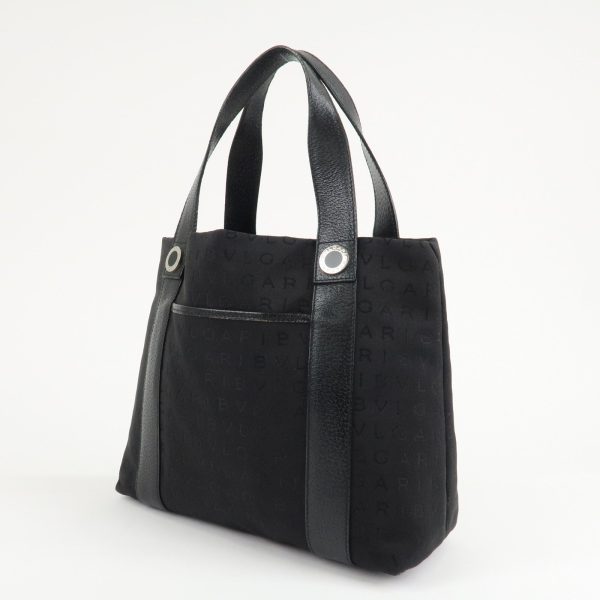 BVLGARI Logo Mania Canvas Leather Hand Bag Tote Bag Black Online Hot Sale