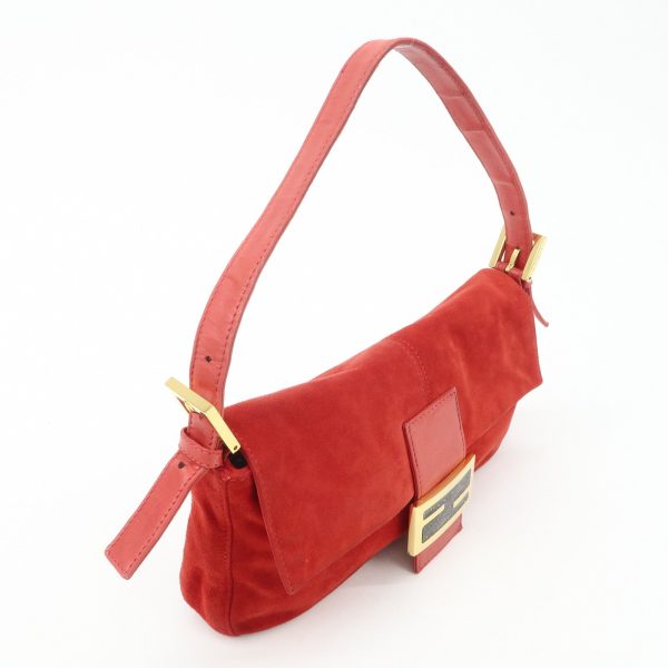 FENDI Mamma Baguette Suede Leather Shoulder Bag Red 26424 For Sale