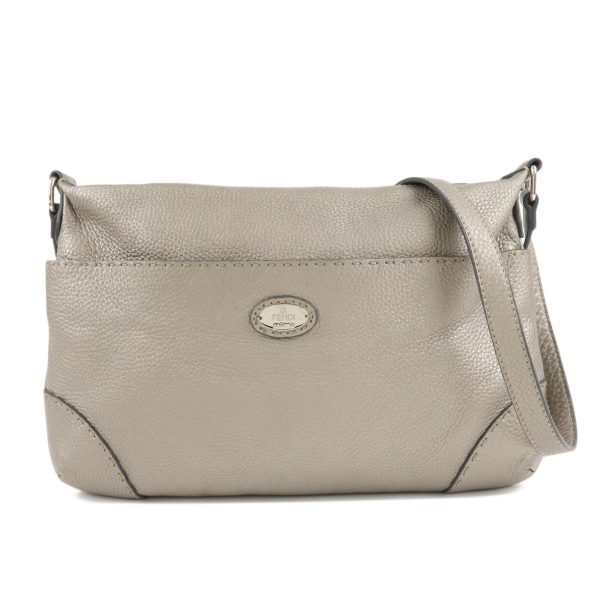 FENDI Selleria Leather Shoulder Bag Silver BT194 on Sale