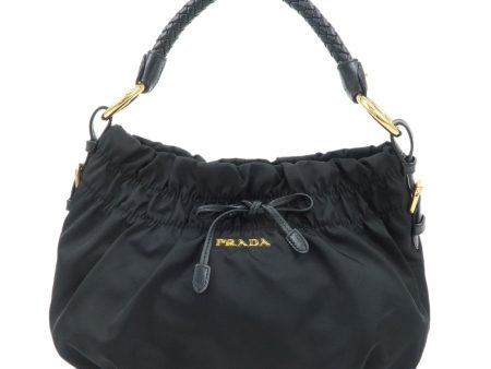 PRADA Nylon Leather Shoulder Bag Black Sale