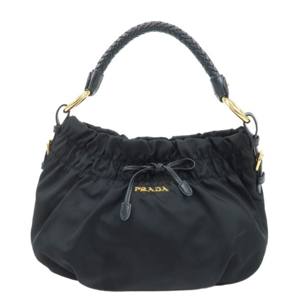 PRADA Nylon Leather Shoulder Bag Black Sale