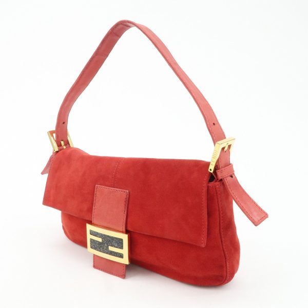 FENDI Mamma Baguette Suede Leather Shoulder Bag Red 26424 For Sale