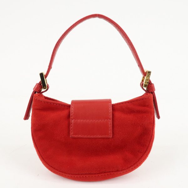 FENDI Suede Leather Mini Croissant Hand Bag Red 26673 Discount