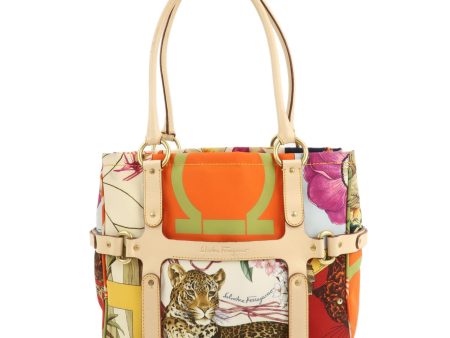 Ferragamo Nylon Leather Tote Bag Animal Multi Color  AF-216407 For Discount