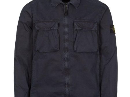 Stone Island Navy Double Pocket Overshirt For Sale