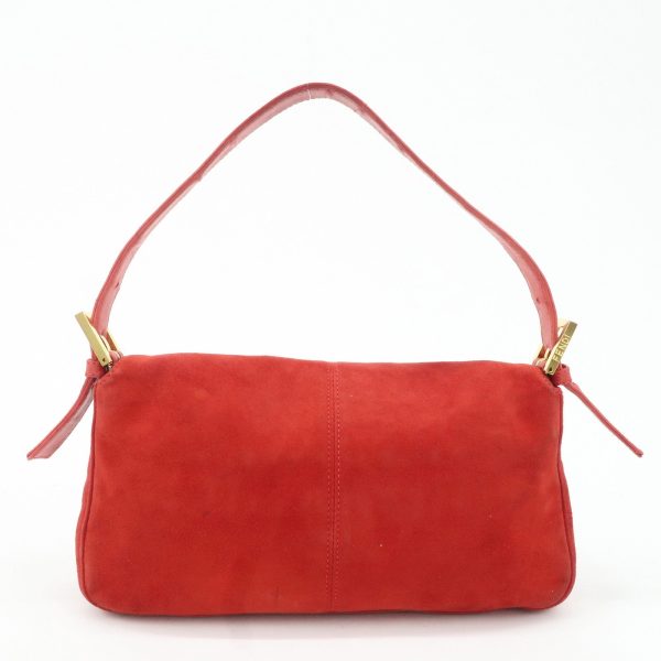 FENDI Mamma Baguette Suede Leather Shoulder Bag Red 26424 For Sale