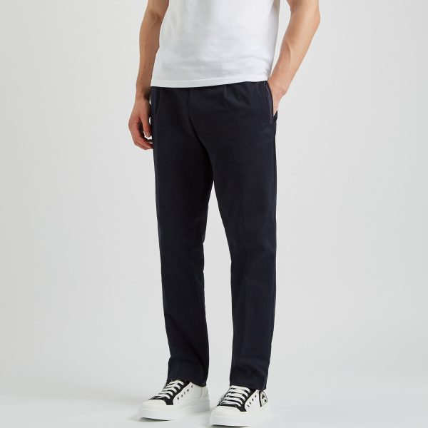 Moncler Navy Stretch Cotton Trousers For Cheap