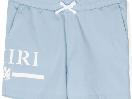 Amiri Baby Blue Logo Swimshorts For Cheap