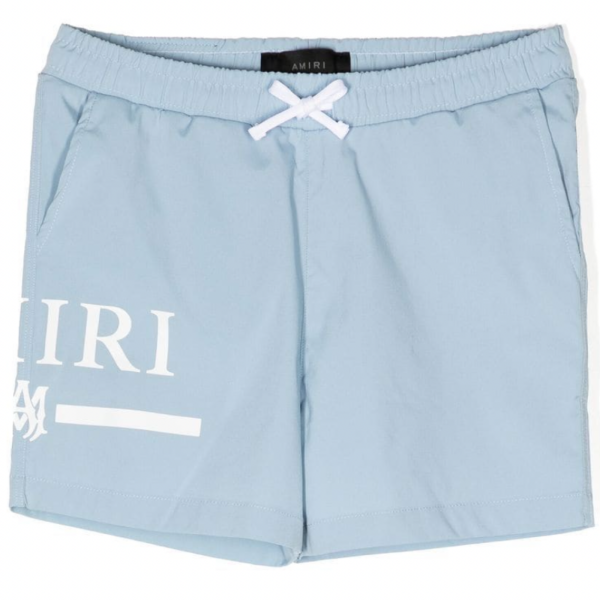 Amiri Baby Blue Logo Swimshorts For Cheap