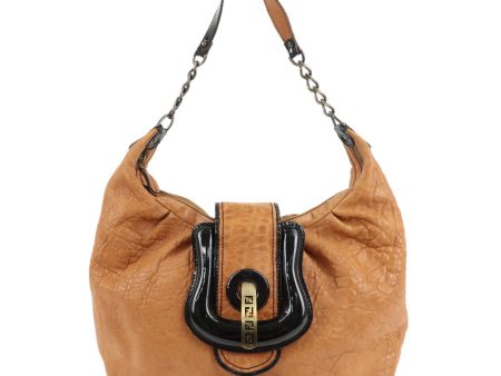 FENDI Leather Patent Leather Chain Shoulder Bag Brown 8BR563 Online