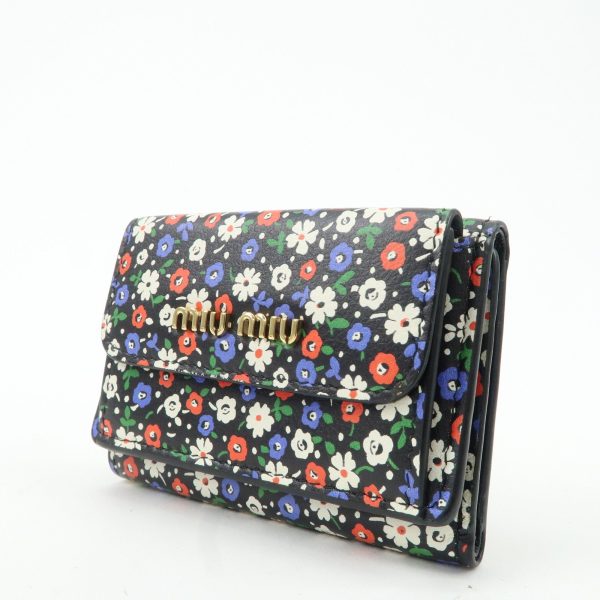 MIU MIU Leather Wallet Compact Flower Black Multicolor Online now