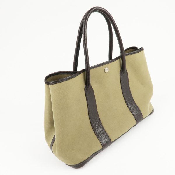 HERMES ToileOfficier Garden Party PM T Stamped Tote Bag Khaki Hot on Sale