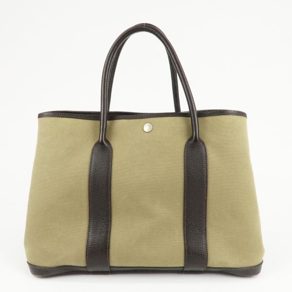 HERMES ToileOfficier Garden Party PM T Stamped Tote Bag Khaki Hot on Sale