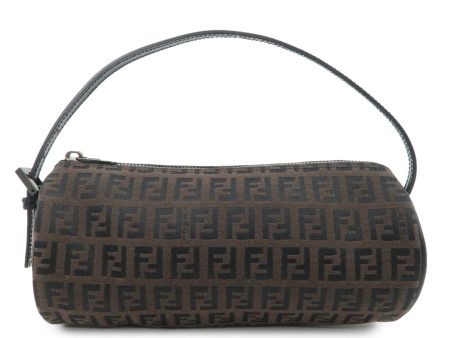 FENDI Zucchino Canvas Leather Pouch Hand Bag Black Brown 7N0016 Online now