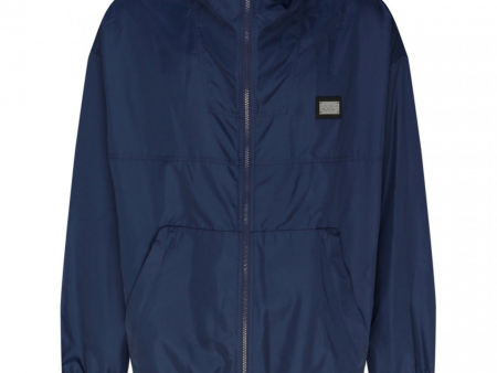 Dolce & Gabbana Navy Plaque Hooded Windbreaker on Sale