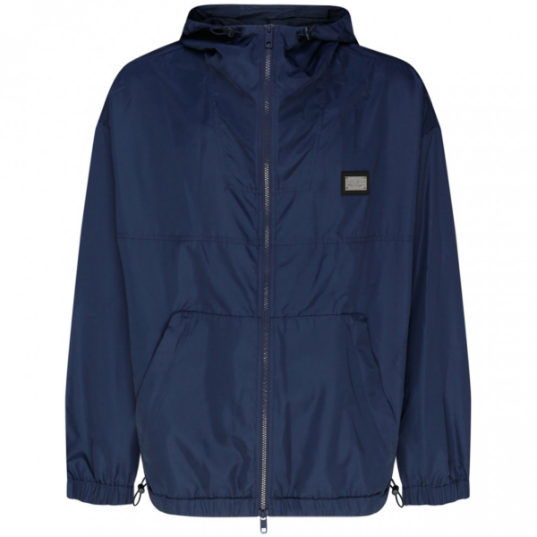 Dolce & Gabbana Navy Plaque Hooded Windbreaker on Sale