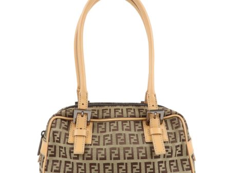 FENDI Zucchino Canvas Leather Small Boston Hand Bag Brown 8BN004 Hot on Sale