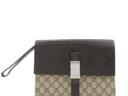 GUCCI Ophidia GG Supreme Leather Clutch Bag Beige Brown on Sale