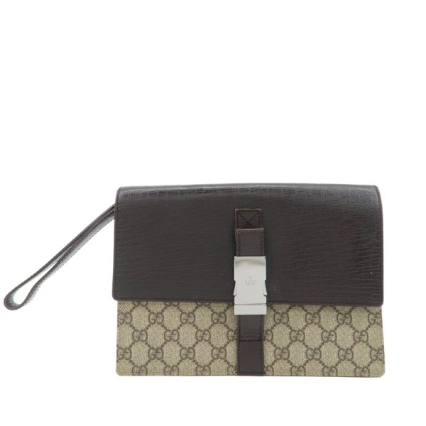 GUCCI Ophidia GG Supreme Leather Clutch Bag Beige Brown on Sale