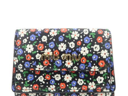 MIU MIU Leather Wallet Compact Flower Black Multicolor Online now