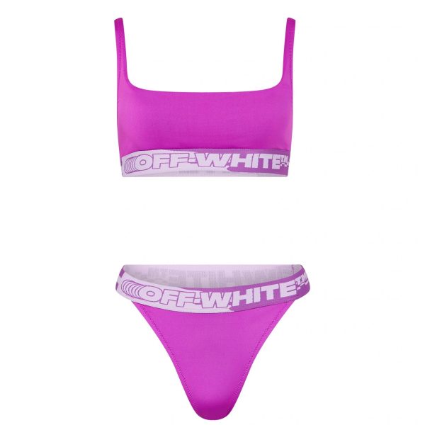 Women Off-White Two Piece Logo Band Bikini Fashion