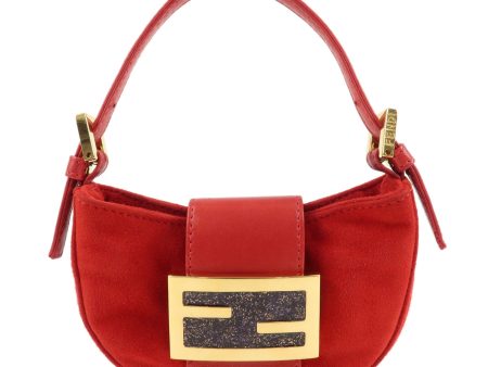 FENDI Suede Leather Mini Croissant Hand Bag Red 26673 Discount