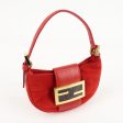 FENDI Suede Leather Mini Croissant Hand Bag Red 26673 Discount