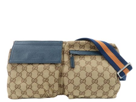 GUCCI GG Canvas Leather Waist Bag Waist Pouch Beige Navy 28566 Supply