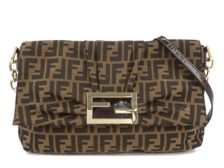 FENDI Zucca Canvas Patent Shoulder Bag Brown Black 8BT163 For Sale