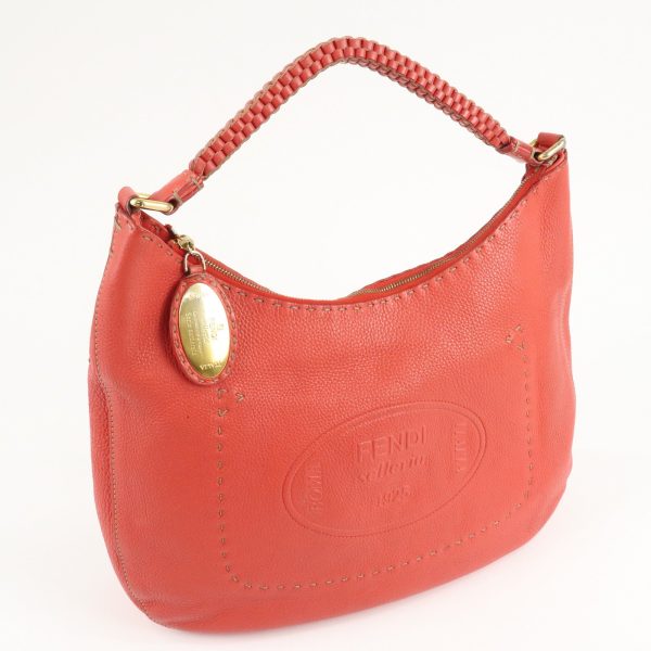 FENDI Selleria Leather Shoulder Bag Red 8BR648 Cheap