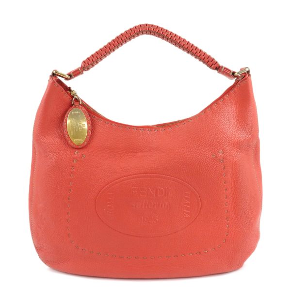 FENDI Selleria Leather Shoulder Bag Red 8BR648 Cheap