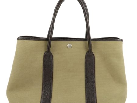 HERMES ToileOfficier Garden Party PM T Stamped Tote Bag Khaki Hot on Sale