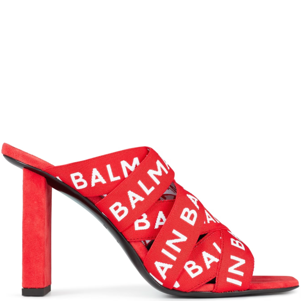 Womens Balmain Logo Strap Heels For Sale