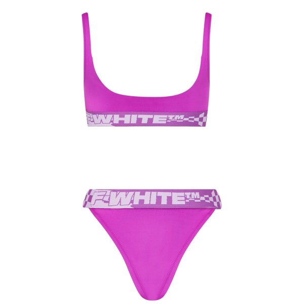 Women Off-White Two Piece Logo Band Bikini Fashion