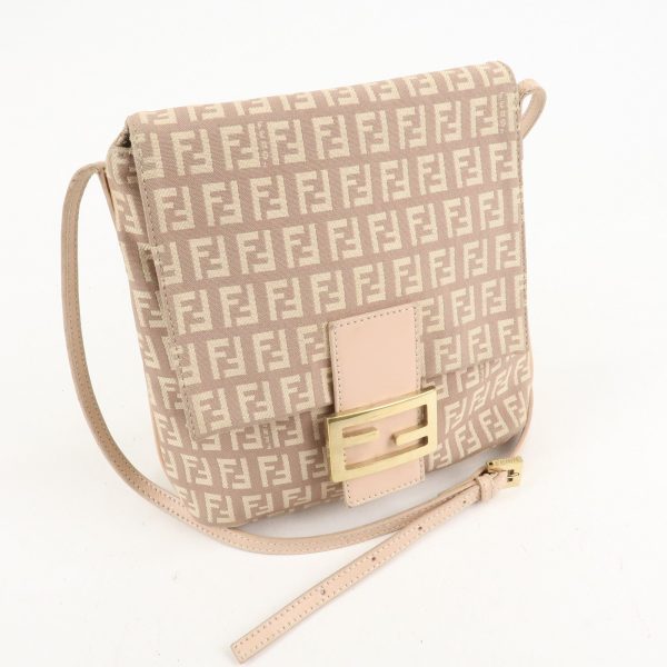 FENDI Zucchino Canvas Leather Shoulder Bag Pink Beige 8BT075 Online Sale