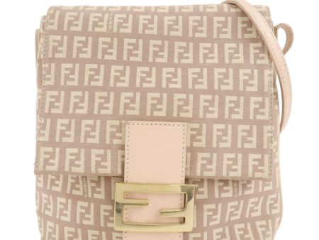 FENDI Zucchino Canvas Leather Shoulder Bag Pink Beige 8BT075 Online Sale