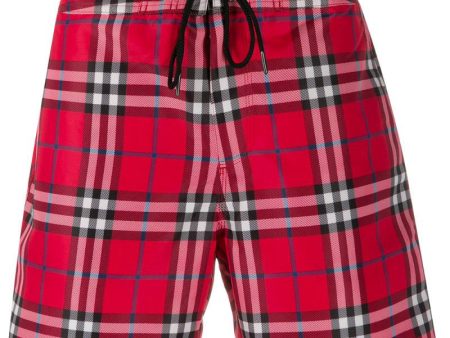 Burberry Red Check Swimshorts Cheap