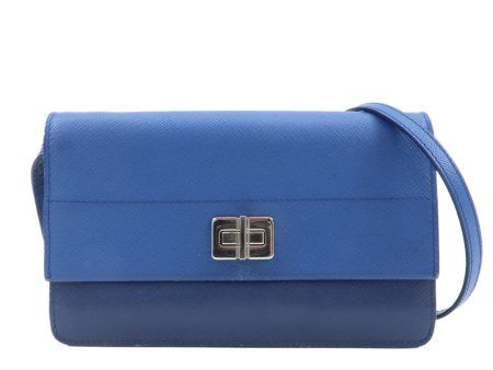 PRADA Leather Shoulder Bag Blue Navy Cheap