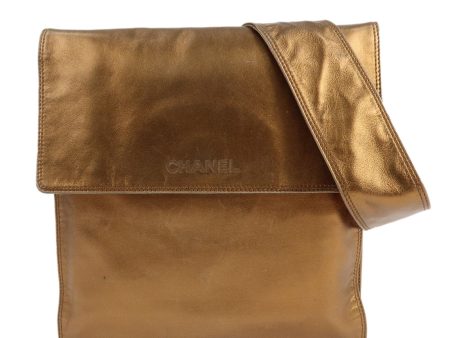 CHANEL Leather Logo Shoulder Bag Hand Bag Gold Discount