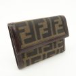 FENDI Zucca Canvas Leather Hook Tri-fold Wallet Brown 30729 Online Hot Sale