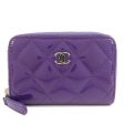 CHANEL Matelasse Patent Leather Card Case Coin Case Purple Fashion