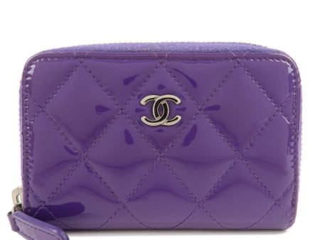 CHANEL Matelasse Patent Leather Card Case Coin Case Purple Fashion