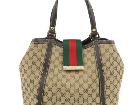 GUCCI Sherry Line GG Canvas Leather Hand Bag Beige Brown 364835 Online Sale