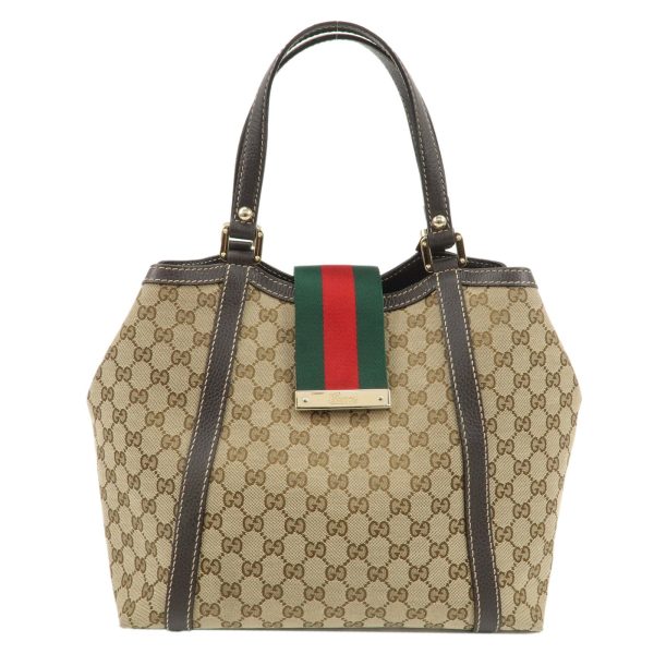 GUCCI Sherry Line GG Canvas Leather Hand Bag Beige Brown 364835 Online Sale