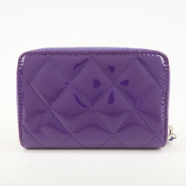 CHANEL Matelasse Patent Leather Card Case Coin Case Purple Fashion